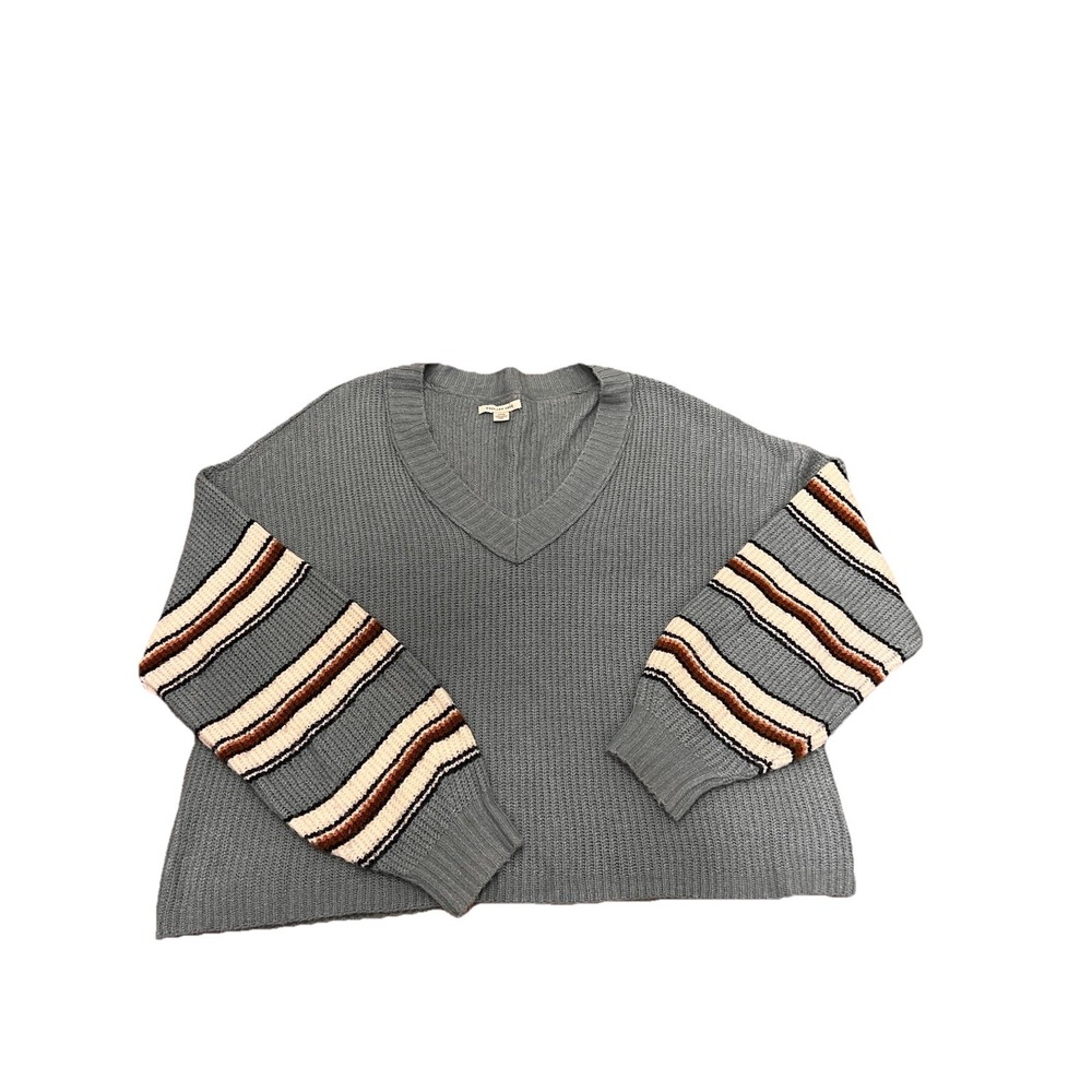 Y2K American Eagle Sweater Oversized Cropped Dusty Blue Cottagecore Cable Knit S